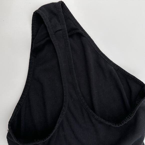 Wilfred Aritzia Long Sleeve Ribbed Ruffled Deep V-Neck Bodysuit XS Black Tank - Picture 6 of 7